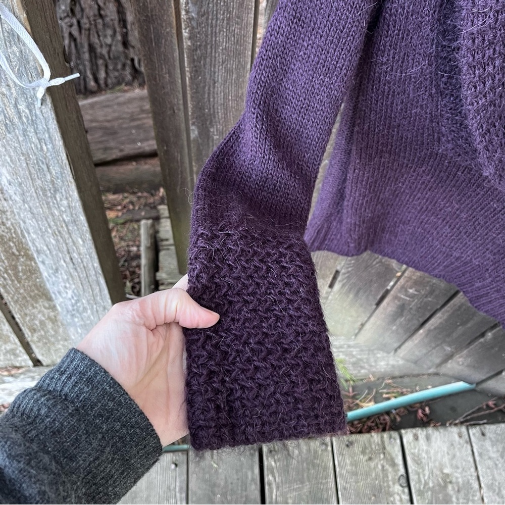 Loft Ann Taylor Alpaca Blend Deep V Shawl Sweater Purple Sz M - Picture 7 of 14
